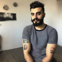 Create me : My name is Fatih Çelen I am an engineer. I am 24 years old. I love swallow and have a swallow tattoo on my left arm. I love Fenerbahçe and machine. My haircut short and like russian soldier.my mustache and beard are like V for vandetta 