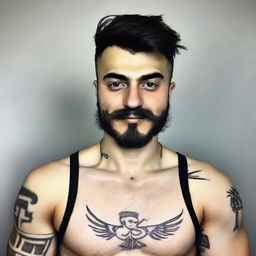 Create me : My name is Fatih Çelen I am an engineer. I am 24 years old. I love swallow and have a swallow tattoo on my left arm. I love Fenerbahçe and machine. My haircut short and like russian soldier.my mustache and beard are like V for vandetta. Last third picture is looking like me 