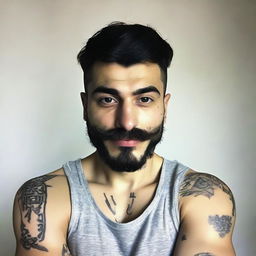 Create me : My name is Fatih Çelen I am an engineer. I am 24 years old. I love swallow and have a swallow tattoo on my left arm. I love Fenerbahçe and machine. My haircut short and like russian soldier.my mustache and beard are like V for vandetta. Last third picture is looking like me 