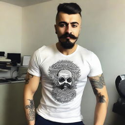 Create me : My name is Fatih Çelen I am an engineer. I am 24 years old. I love swallow and have a swallow tattoo on my left arm. I love Fenerbahçe and machine. My haircut short and like russian soldier.my mustache and beard are like V for vandetta. Last third picture is looking like me 