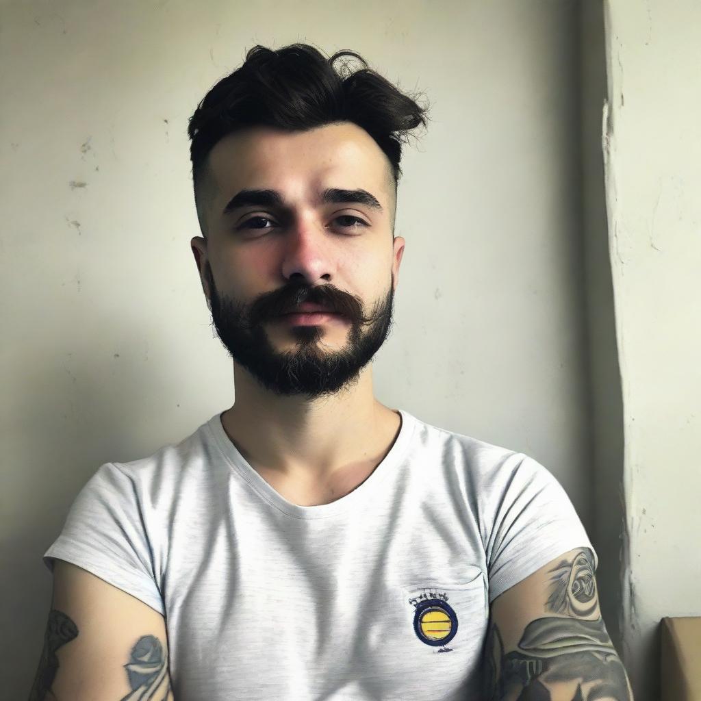 Create me : My name is Fatih Çelen I am an engineer. I am 24 years old. I love swallow and have a swallow tattoo on my left arm. I love Fenerbahçe and machine. My haircut short and like russian soldier.my mustache and beard are . Last third picture is looking like me