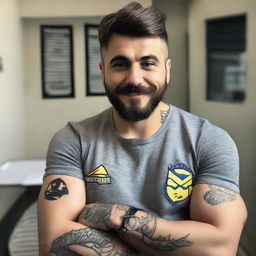 Create me : My name is Fatih Çelen I am an engineer. I am 24 years old. I love swallow and have a swallow tattoo on my left arm. I love Fenerbahçe and machine. My haircut short and like russian soldier.my mustache and beard are . Last third picture is looking like me