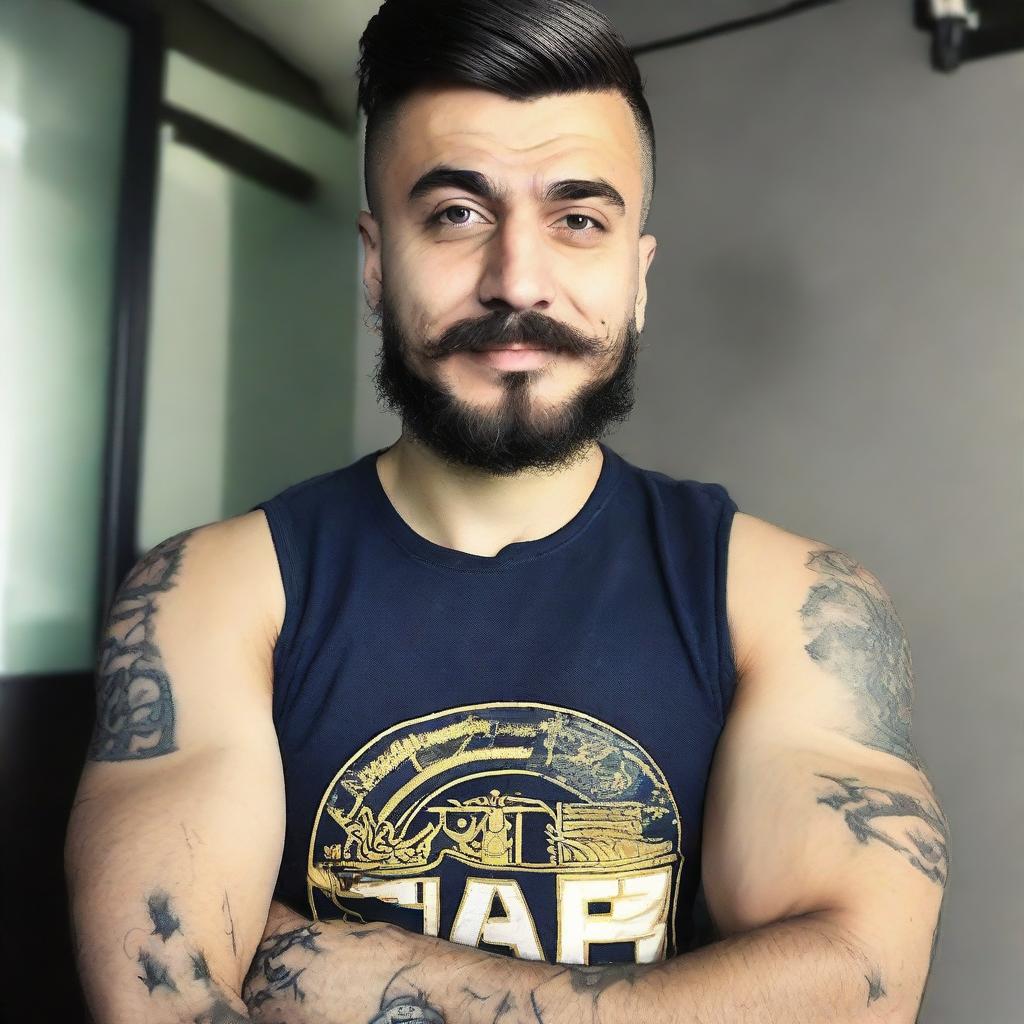 Create me : My name is Fatih Çelen I am an engineer. I am 24 years old. I love swallow and have a swallow tattoo on my left arm. I love Fenerbahçe and machine. My haircut short and like russian soldier.my mustache and beard are . Last third picture is looking like me