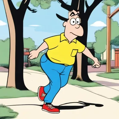 The character's exaggerated movements made him walk stiffly, adding to the comedic effect in the cartoon.