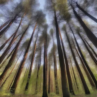 The enchanted forest was filled with stiffly tall trees that seemed to touch the sky.