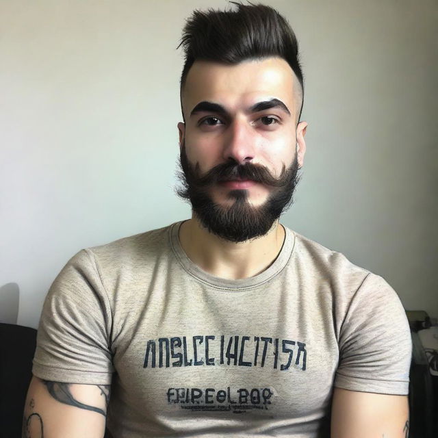 Create me : My name is Fatih Çelen I am an engineer. I am 24 years old. I love swallow and have a swallow tattoo on my left arm. I love Fenerbahçe and machine. My haircut short and like russian soldier.my mustache and beard are short. Last third picture is looking like me