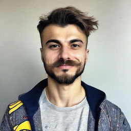 Create me : My name is Fatih Çelen I am an engineer. I am 24 years old. I love swallow and have a swallow tattoo on my left arm. I love Fenerbahçe and machine. My haircut short and like russian soldier. my mustache and beard are short. Last third picture is looking like me