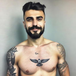 Create me : My name is Fatih Çelen I am an engineer. I am 24 years old. I love swallow and have a swallow tattoo on my left arm. I love Fenerbahçe and machine. My haircut short and like american soldier. my mustache and beard are short. Last third picture is looking like me