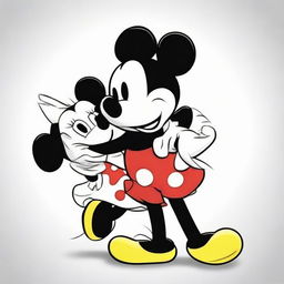 A delightful animation capturing a tender moment where Mickey Mouse is falling in love with Minnie Mouse, their expressions radiating affection.