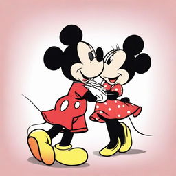 A delightful animation capturing a tender moment where Mickey Mouse is falling in love with Minnie Mouse, their expressions radiating affection.