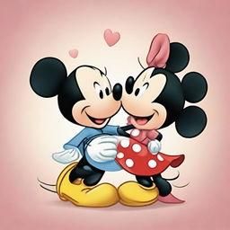 A delightful animation capturing a tender moment where Mickey Mouse is falling in love with Minnie Mouse, their expressions radiating affection.