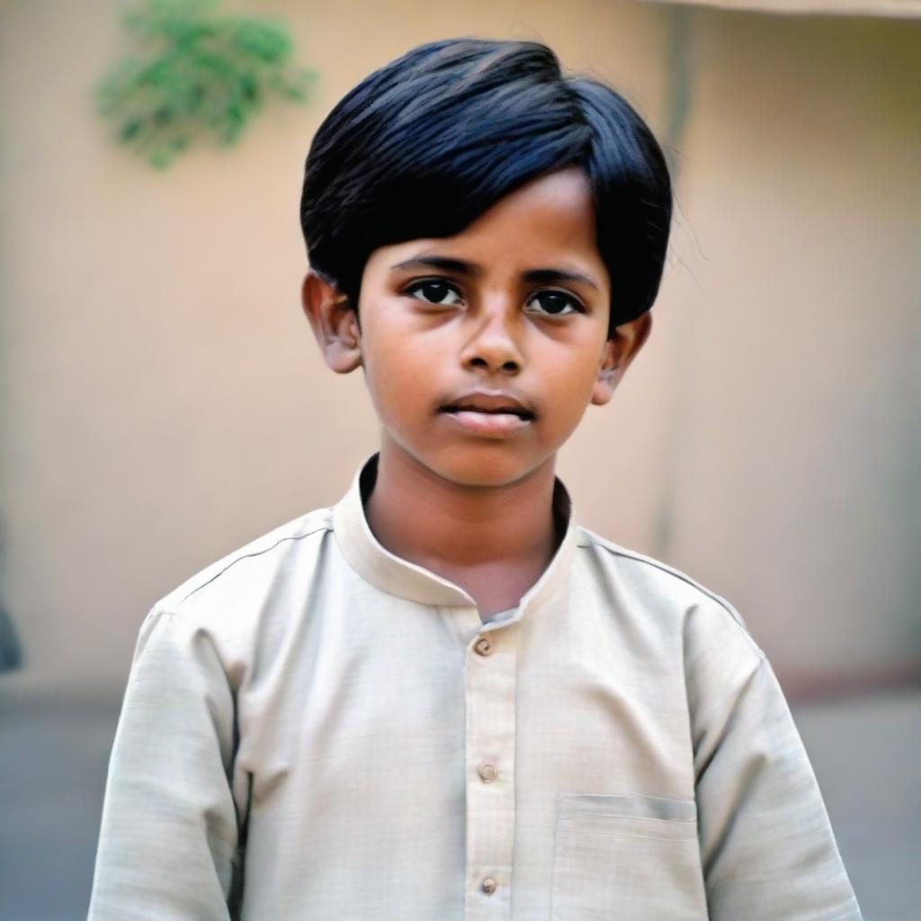 A young boy, 6 foot tall, with black eyes and black hair, wearing shalwar.