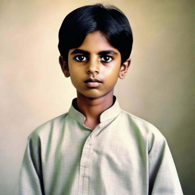 A young boy, 6 foot tall, with black eyes and black hair, wearing shalwar.