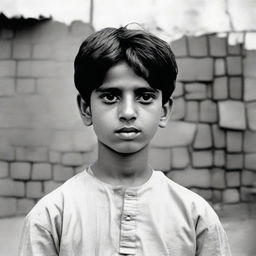 A young boy, 6 foot tall, with black eyes and black hair, wearing shalwar.