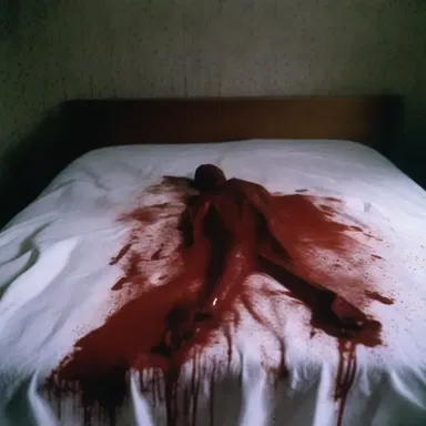 The blood-stained linen sheet added a chilling effect to the horror movie scene.