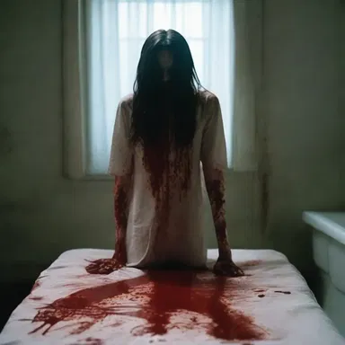 The blood-stained linen sheet added a chilling effect to the horror movie scene.