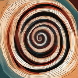 Generate an abstract art piece featuring a prominent Fibonacci spiral