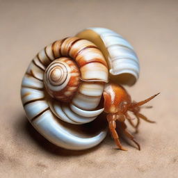 A highly detailed hermit crab shell embodying the exquisite beauty of a Fibonacci spiral.