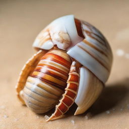 A highly detailed hermit crab shell embodying the exquisite beauty of a Fibonacci spiral.