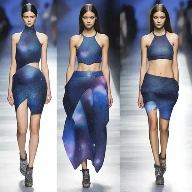 The designer showcased a collection inspired by the cosmic eon, using galaxy prints and futuristic shapes.