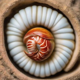 A highly detailed hermit crab shell embodying the exquisite beauty of a Fibonacci spiral.