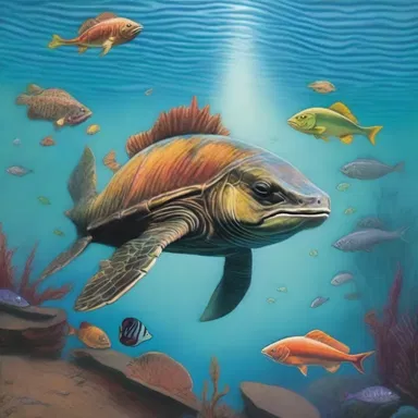 The artist created a masterpiece depicting different species that thrived during the Paleozoic eon.