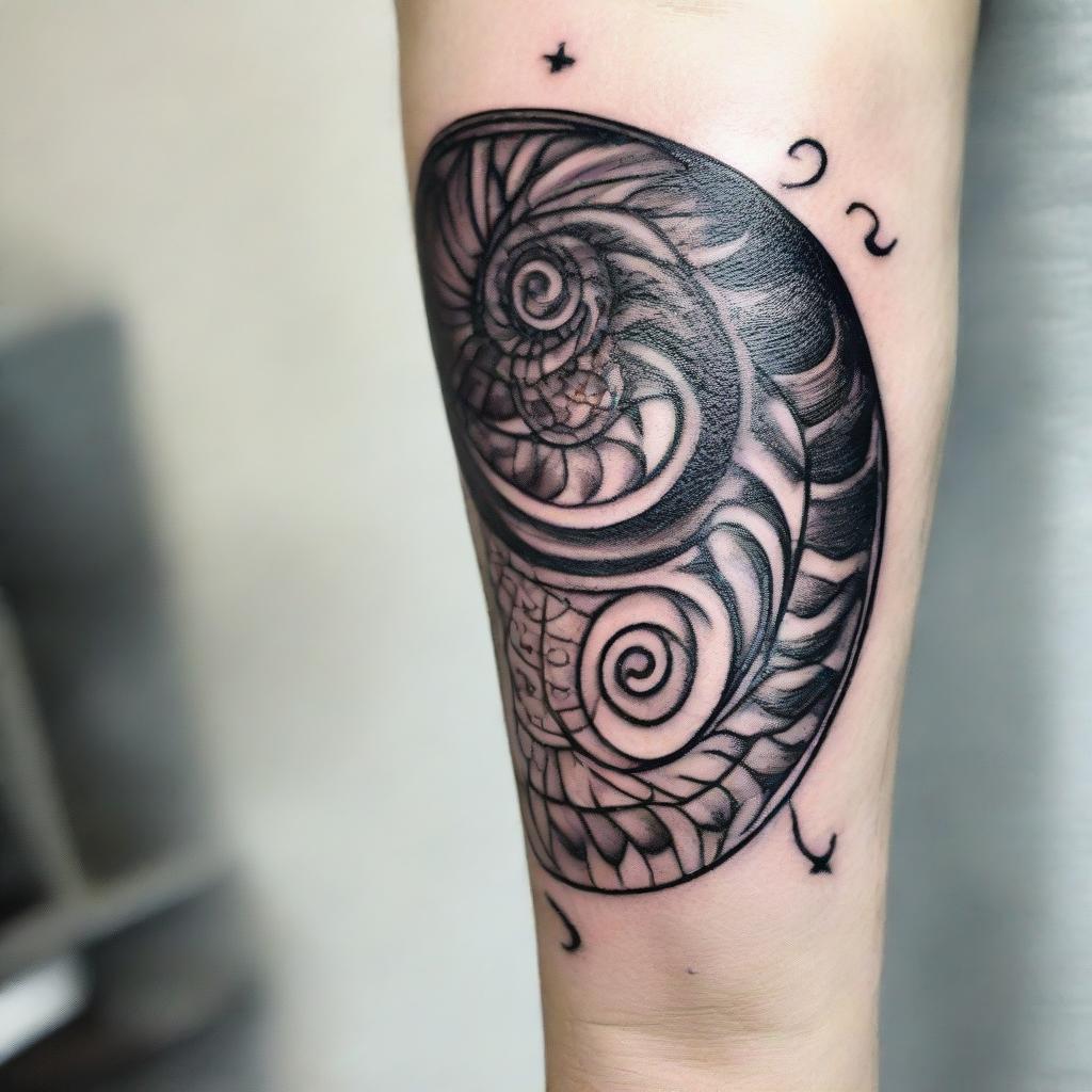 Artistically creative tattoo design ideas featuring the mesmerising patterns of a Fibonacci spiral.