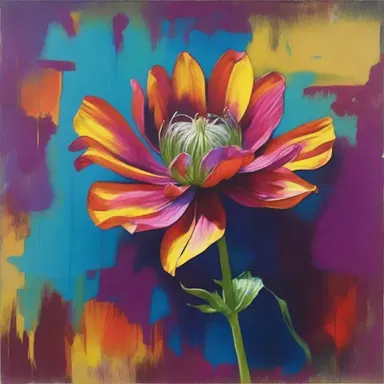 The painting depicts a withered flower that is revived with vibrant colors.