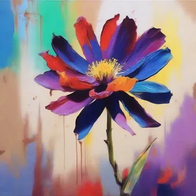 The painting depicts a withered flower that is revived with vibrant colors.