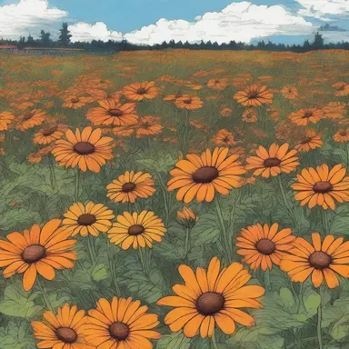 In the comic book, the superhero's secret base is hidden within a field of orange daisies, adding an element of beauty to the story.