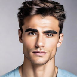 Generate an image of a handsome man with features that are conventionally attractive, such as sharp jawline, strong brows, and captivating eyes.