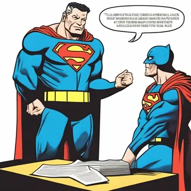 In the comic book, the superhero uses their pleading to convince the villain to change their evil ways.