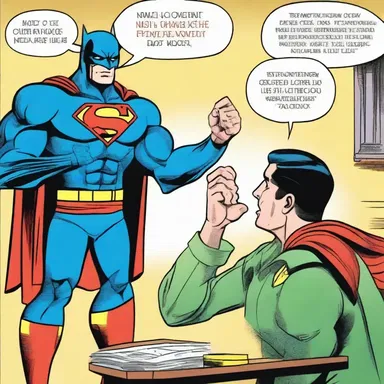 In the comic book, the superhero uses their pleading to convince the villain to change their evil ways.