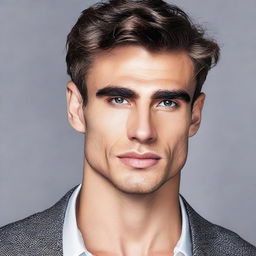 Generate an image of a handsome man with features that are conventionally attractive, such as sharp jawline, strong brows, and captivating eyes.