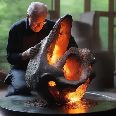 The artist beautifully captured the moment of solidification as the hot molten metal cooled and hardened into a beautiful sculpture.