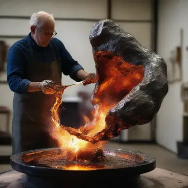 The artist beautifully captured the moment of solidification as the hot molten metal cooled and hardened into a beautiful sculpture.