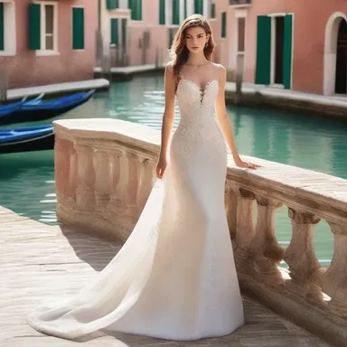 The designer created a stunning gown inspired by the elegance of a barcarolle sung on Venetian canals.