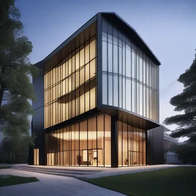 The dialog in the play serves as the inspiration for the modern and sleek design of this building.