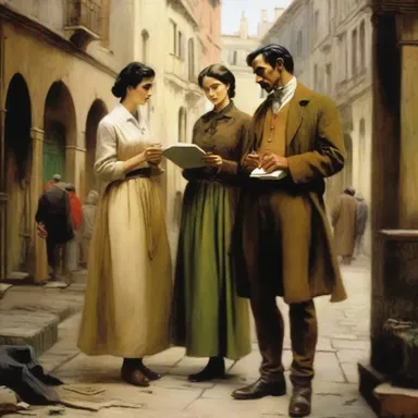The artist used the dialog between the characters in the novel as the basis for his painting.