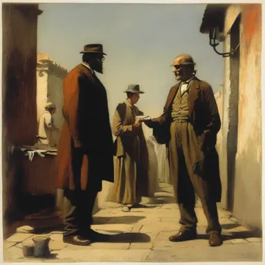 The artist used the dialog between the characters in the novel as the basis for his painting.