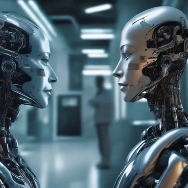 In the science fiction novel, the main characters engage in a thought-provoking dialog about the implications of advanced artificial intelligence.