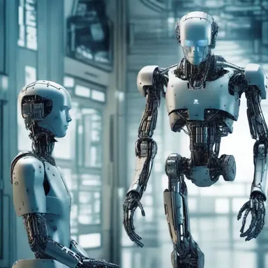 In the science fiction novel, the main characters engage in a thought-provoking dialog about the implications of advanced artificial intelligence.