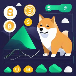 A futuristic graphic displaying the potential value of Shiba Inu currency within this month, including trends, fluctuations, and key indicators