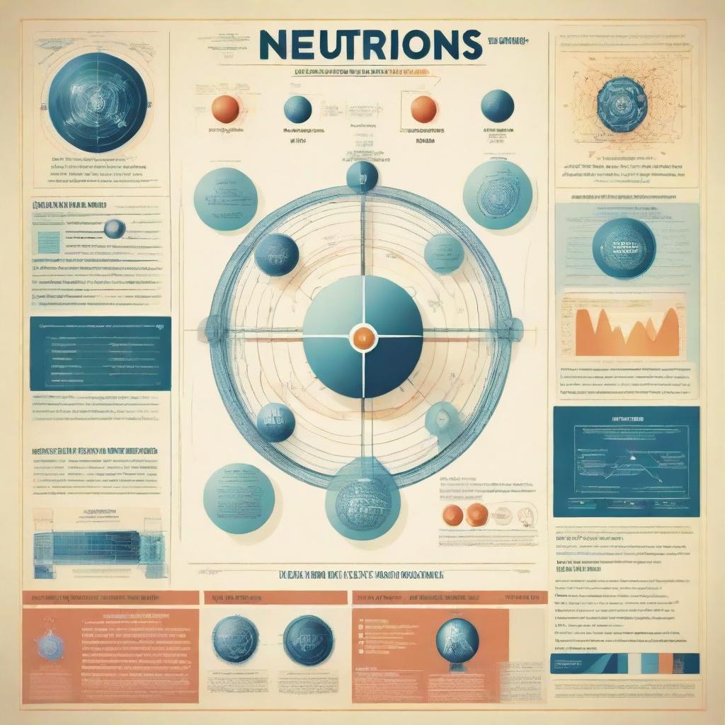 A visually captivating educational poster about neutrons, showcasing their role in atomic structure, with a mix of graphics, diagrams and brief informative text, all designed in an engaging and aesthetic style.