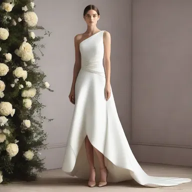 The dress had an obliquely angled hemline that added a unique and asymmetrical touch to the overall design.