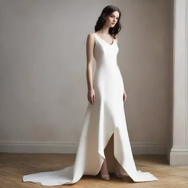 The dress had an obliquely angled hemline that added a unique and asymmetrical touch to the overall design.