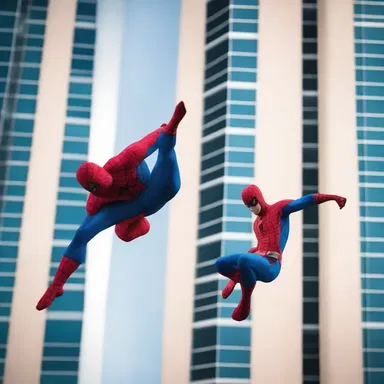 The superhero leaped obliquely from one building to another, using his incredible agility and strength.