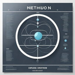 A minimalist educational poster about neutrons, only featuring a clean, well-marked atom diagram and the label 'neutron' pointing at a neutron.