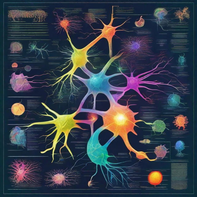 A vibrant and educational poster showcasing the intricate details and structure of neurons, complete with labels and a captivating color scheme.