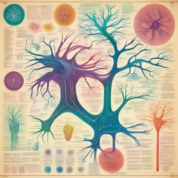 A vibrant and educational poster showcasing the intricate details and structure of neurons, complete with labels and a captivating color scheme.